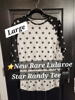 LuLaRoe Randy Black & White Star Tshirt Tee LARGE Medium New Usa 4th Of JULY
